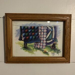 Freiman Stoltzfus Wood Framed Print 1993 Signed Amish Kids Quilt Clothesline‎